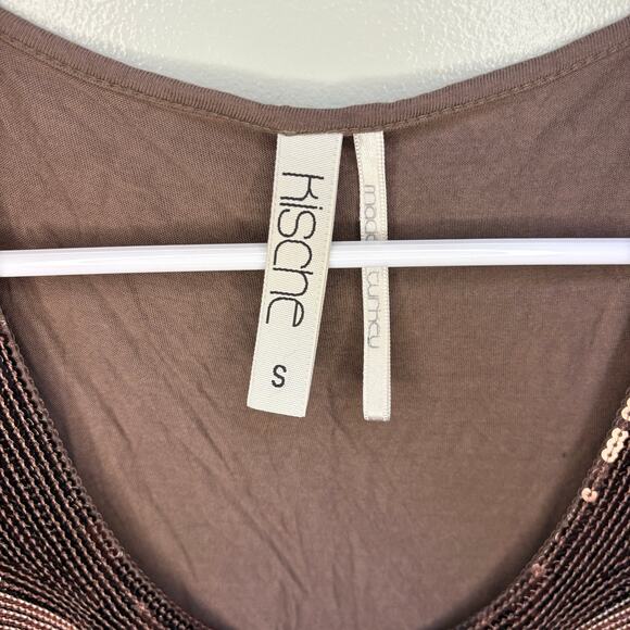 Kische Brown Sequin Scoopneck Tank Top Small Y2K Sleeveless Soft Neutral Boho - Picture 8 of 9